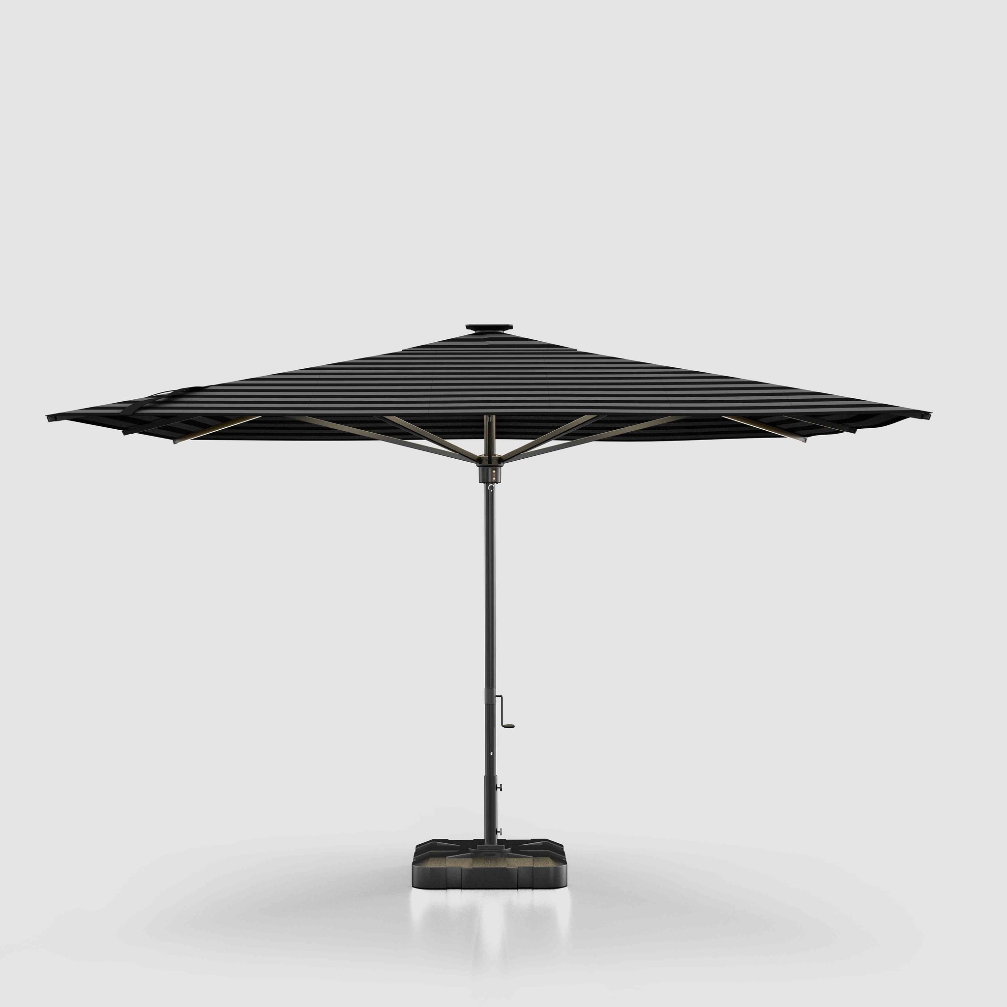 Market Patio Umbrella | Solar LED Ribs, Wind Resistant | Commercial Grade | Sunbrella Black & Grey