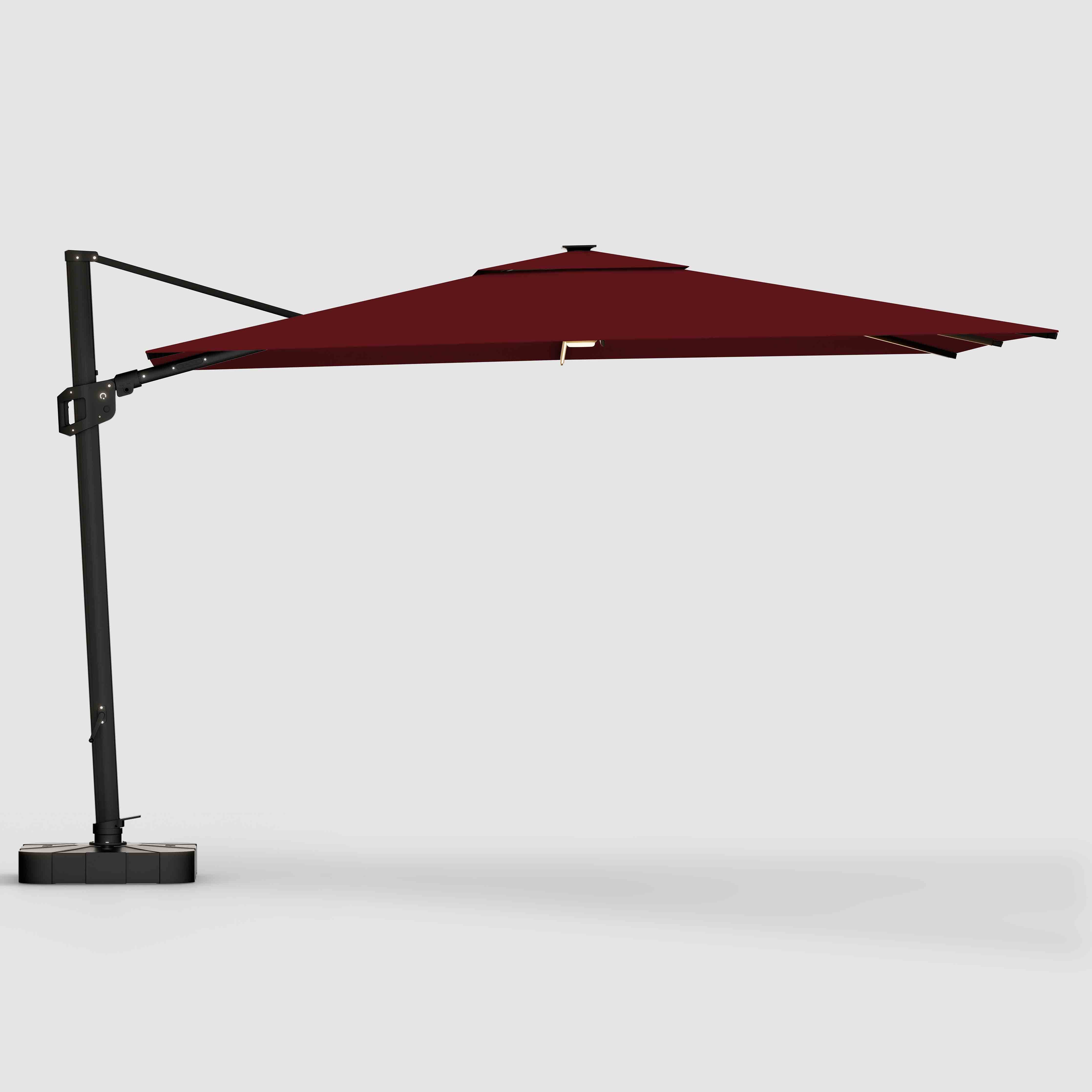 10ft Square Offset Cantilever Sunbrella Umbrella | Solar Powered LED Ribs | Tilting, Swiveling & Rotating 10ft Square Offset Cantilever Sunbrella Umbrella | Solar Powered LED Ribs | Tilting, Swiveling & Rotating