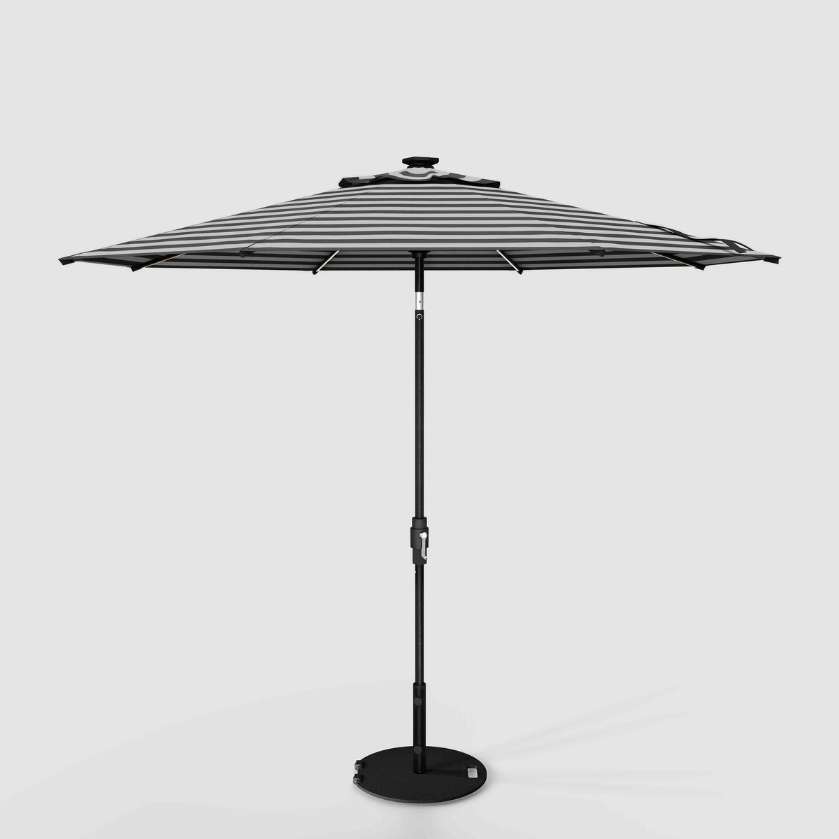 Tilt Patio Umbrella | Auto-Tilt, LED Lighting, Wind Resistant | Commercial Grade | Sunbrella Black & Grey