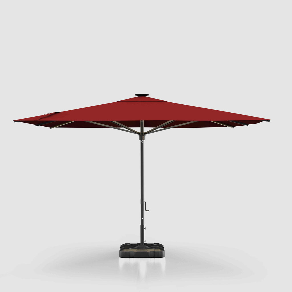 Market Patio Umbrella | Solar LED Ribs, Wind Resistant | Commercial Grade |  Sunbrella Red | 11ft Square
