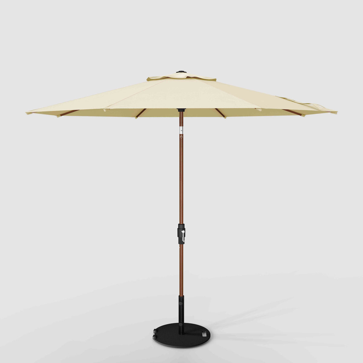 Tilt Patio Umbrella | Auto-Tilt, Wind Resistant, Woodgrain Finish | Commercial Grade | Sunbrella Antique Beige