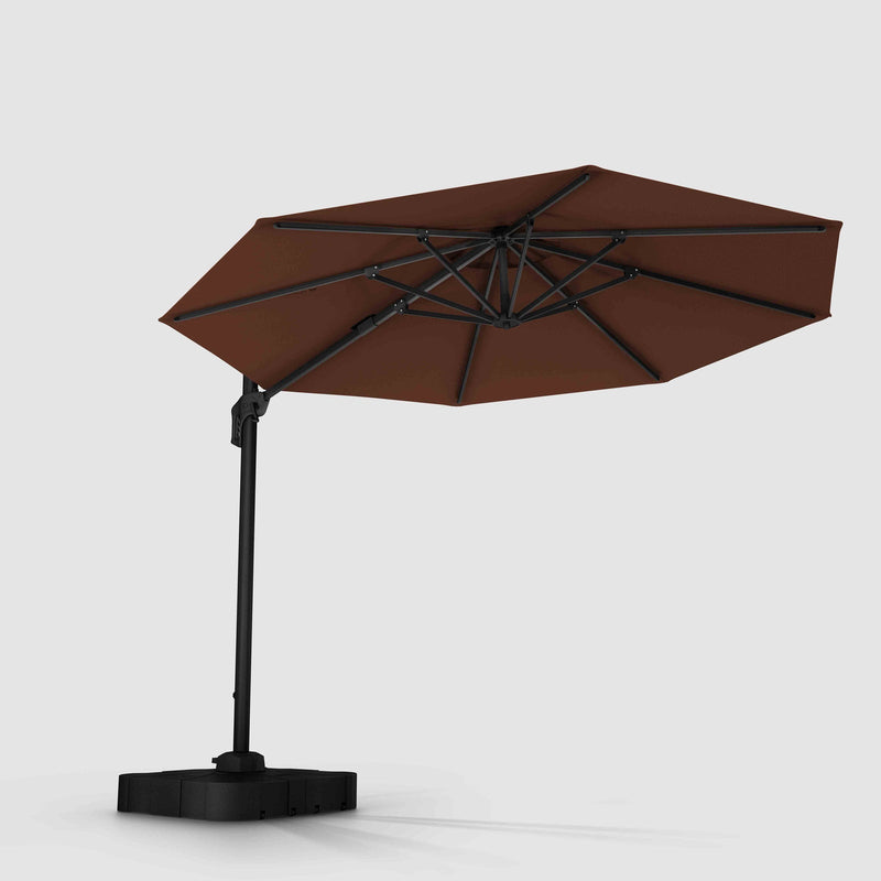 chocolate brown patio umbrella offset Tilt | Auto-Tilt, Fade-Proof, Wind Resistant | Commercial Grade | Sunbrella Bay and adds a refined Outdoor Expressions 10 Ft. Round